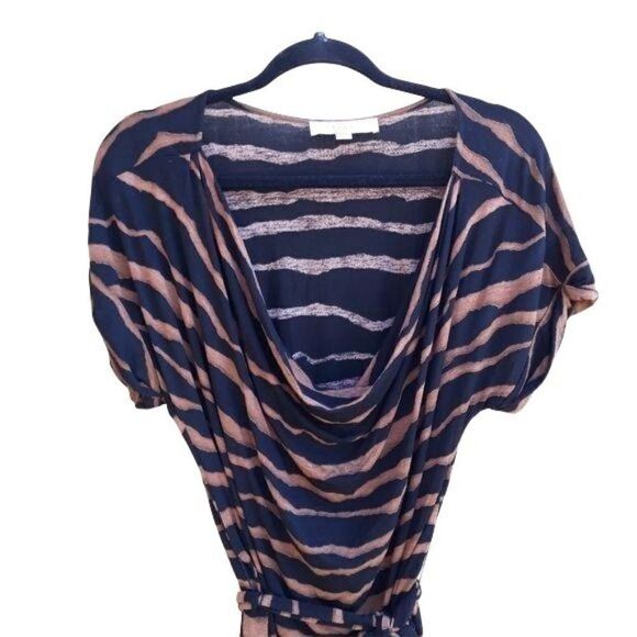 Vtg 90's Tiger Striped Draped Scoop Neck Batwing Tie Waist Dress Brown Blk Sz S - Picture 5 of 9